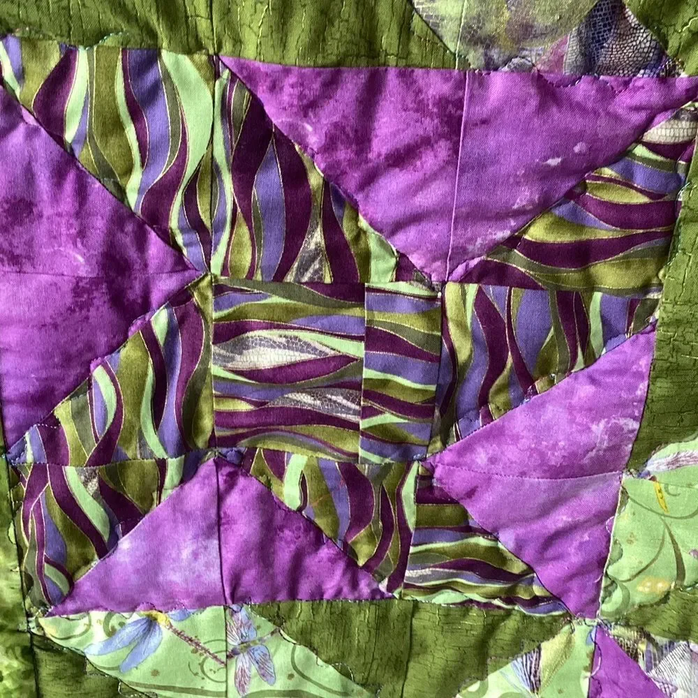 NWT Hand Crafted Greens and Purples Quilt